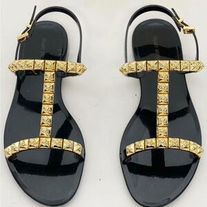 Stuart Weitzman black rose gold studded jelly sandals flats 6